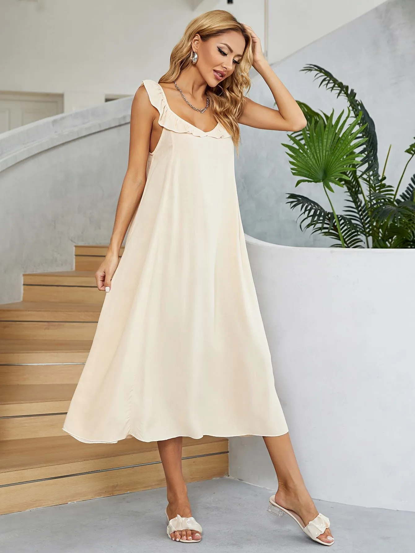 Ruffled V-Neck Midi Dress sold by Unique Kulture product image thumbnail 3