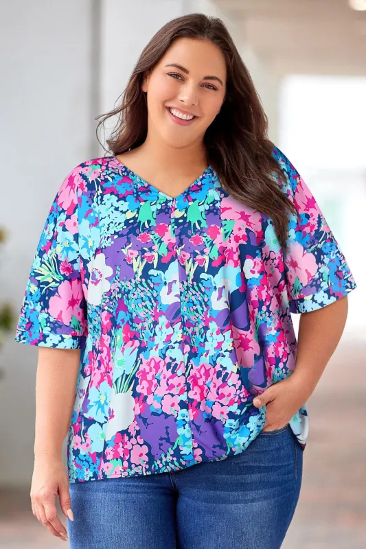 Floral Center Seam V-Neck Blouse sold by Unique Kulture