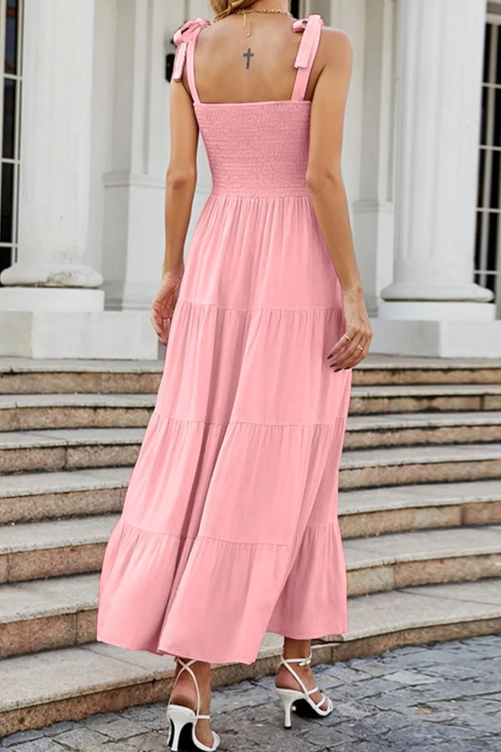 Tie-Shoulder Smocked Tiered Dress sold by Unique Kulture product image thumbnail 2