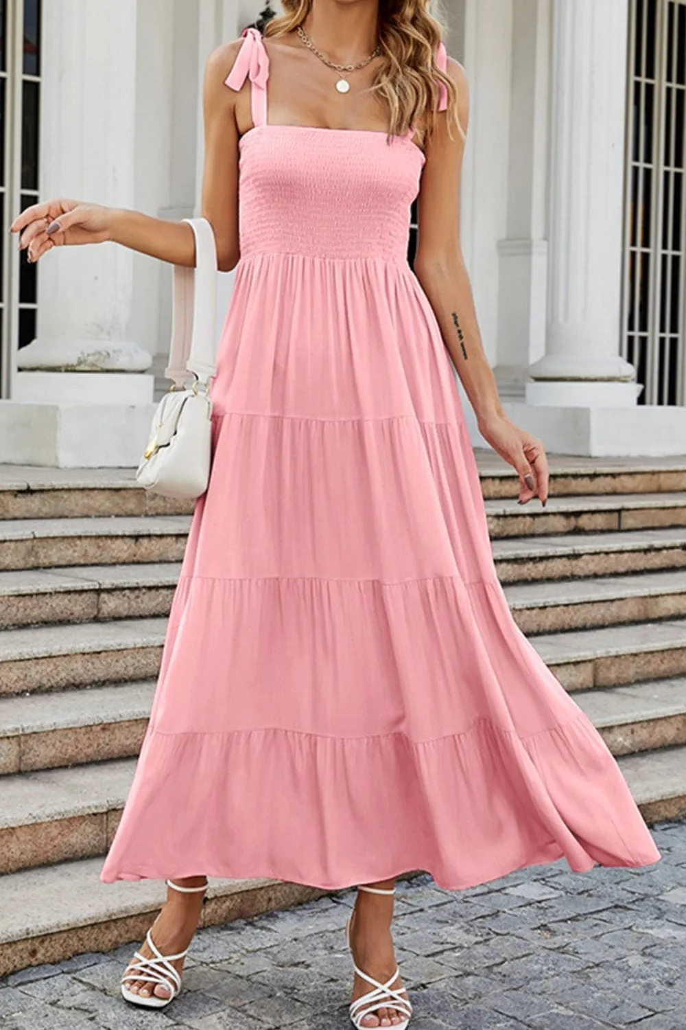 Tie-Shoulder Smocked Tiered Dress sold by Unique Kulture product image thumbnail 3