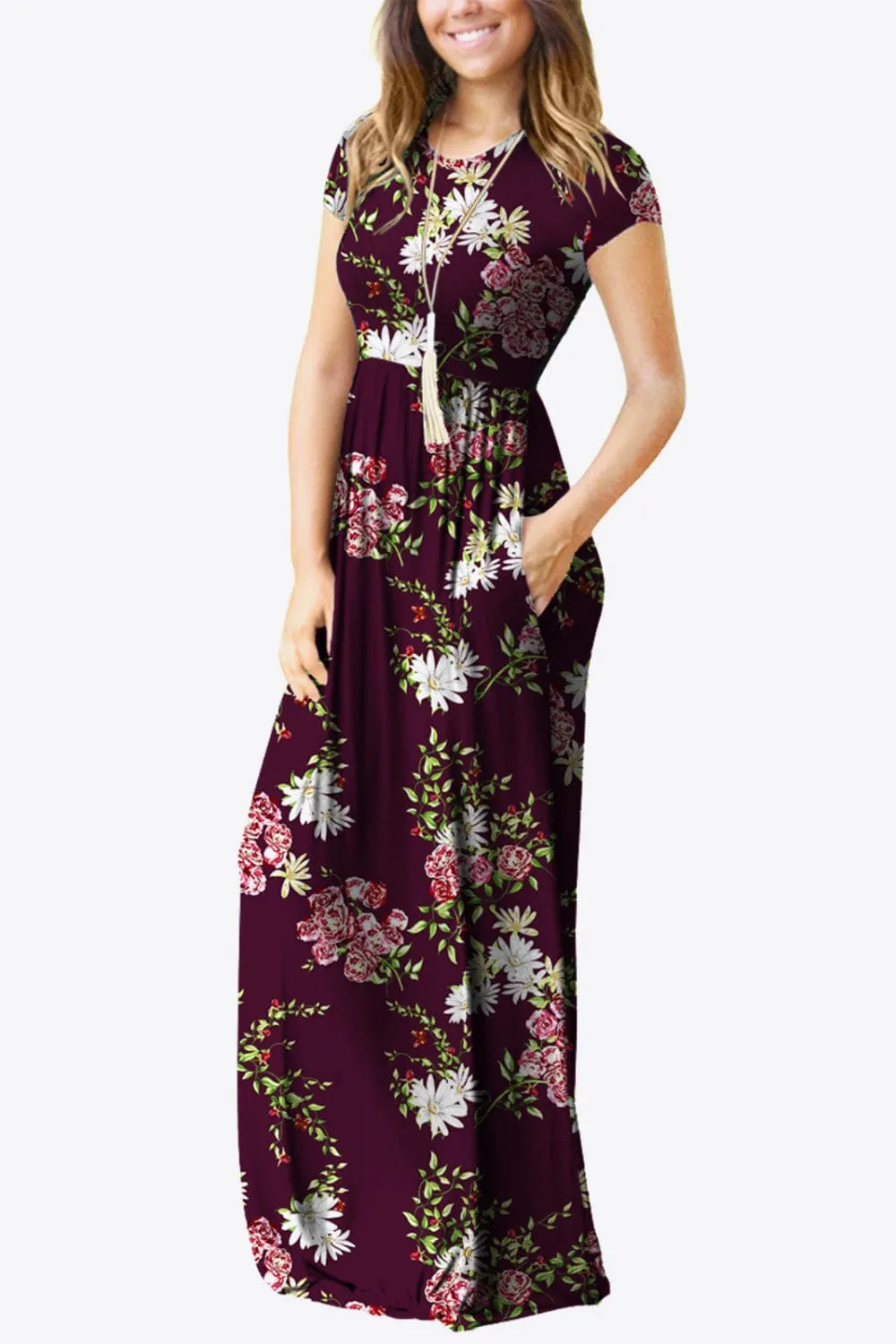 Full Size Printed Round Neck Short Sleeve Dress with Pockets sold by Unique Kulture product image thumbnail 3