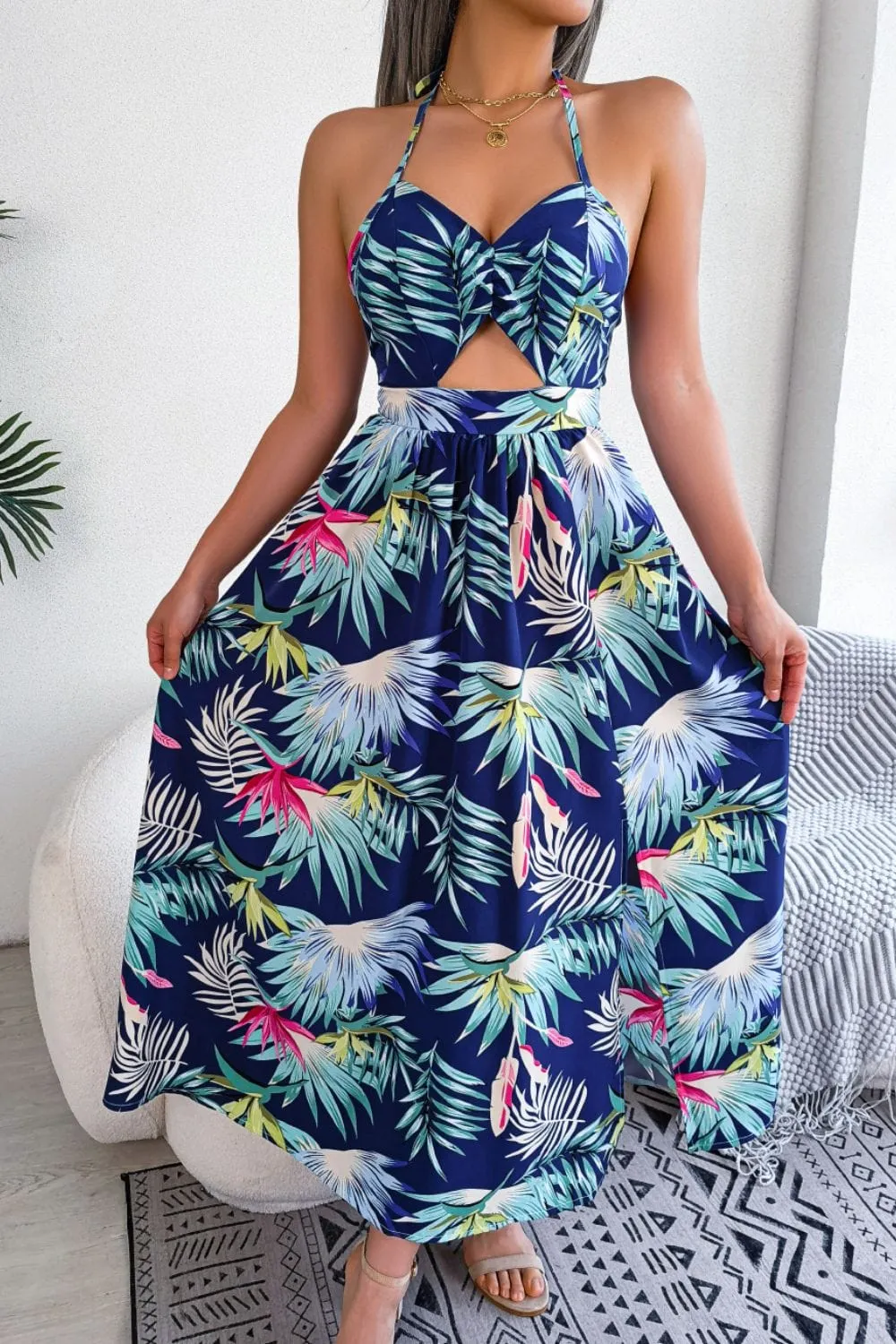 Botanical Print Tied Backless Cutout Slit Dress sold by Unique Kulture product image thumbnail 5