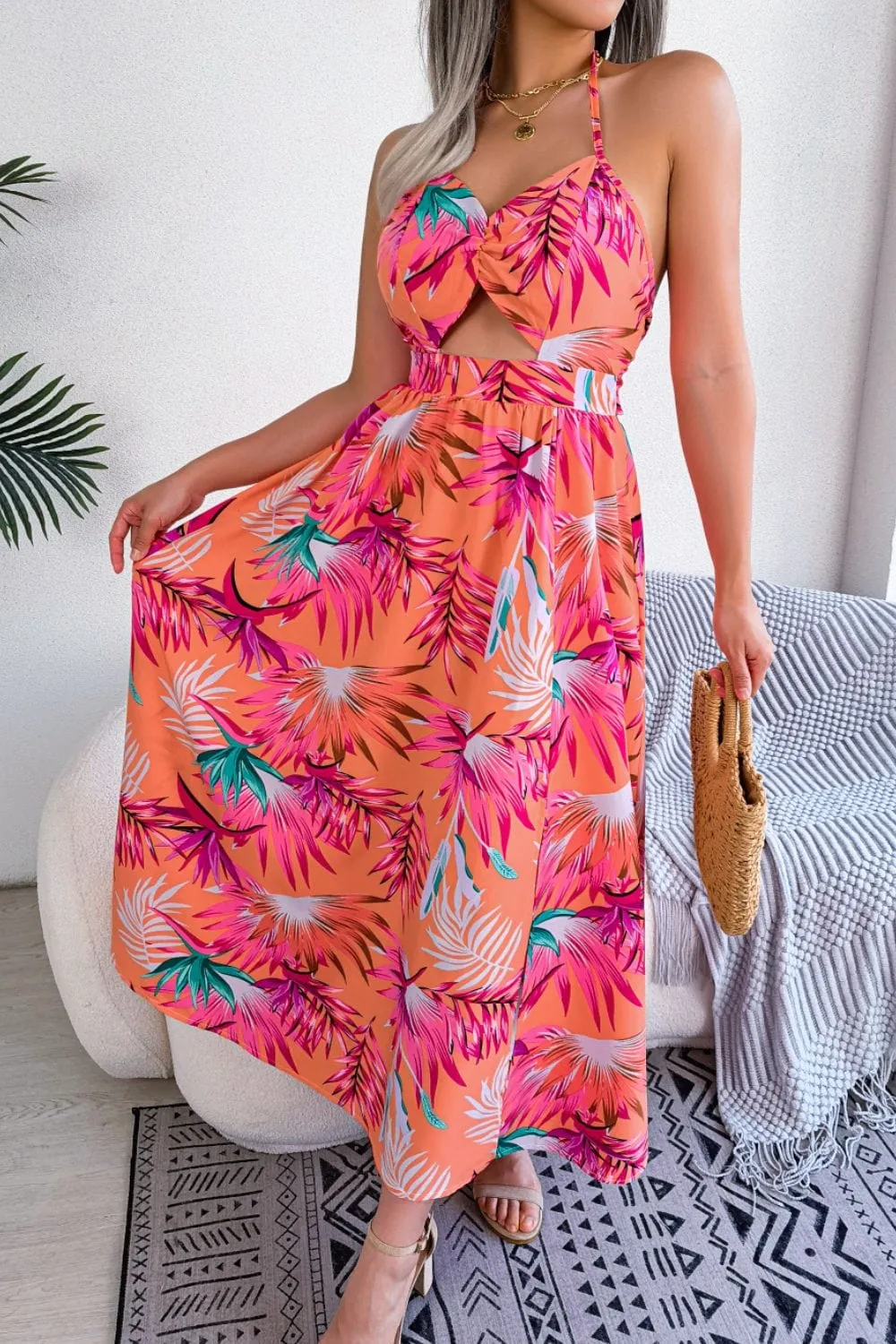 Botanical Print Tied Backless Cutout Slit Dress sold by Unique Kulture product image thumbnail 3