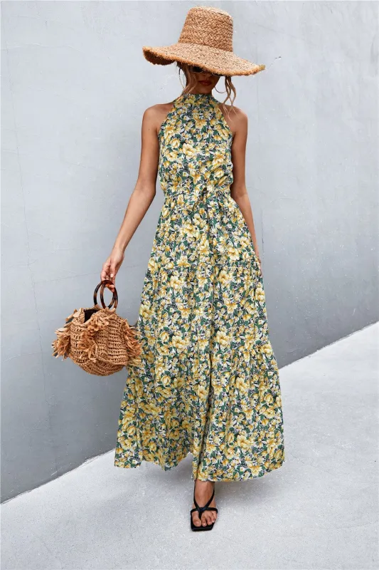 Printed Sleeveless Tie Waist Maxi Dress sold by Unique Kulture