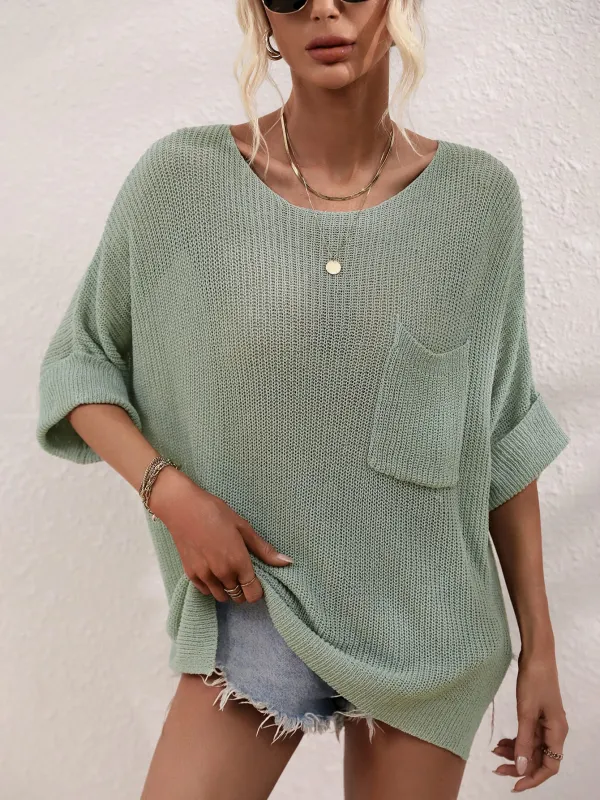 Boat Neck Cuffed Sleeve Slit Tunic Knit Top sold by Unique Kulture