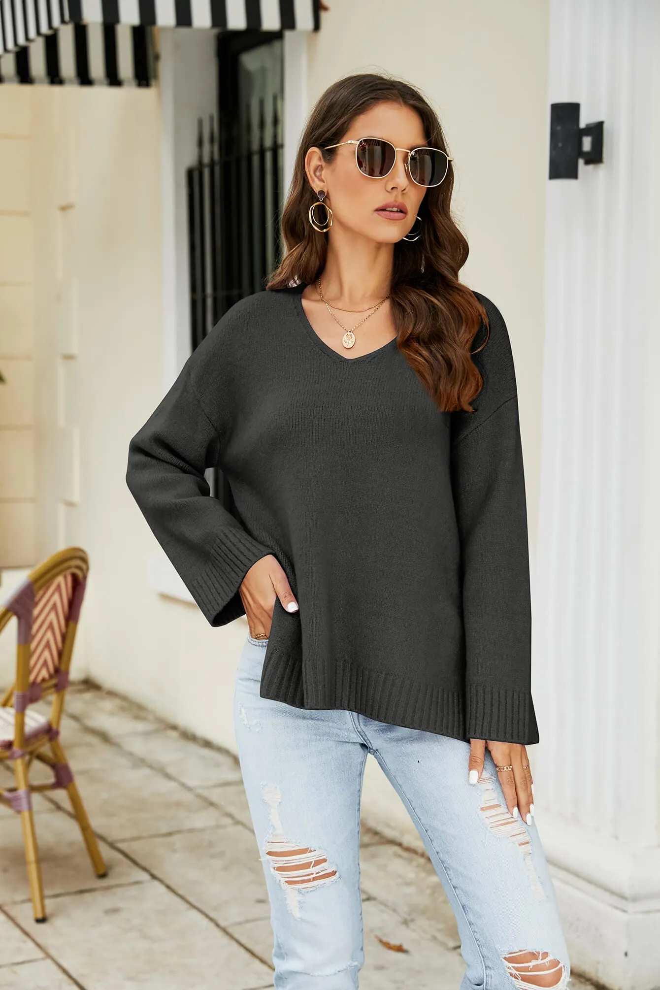 Drop Shoulder V-Neck Knit Pullover sold by Unique Kulture product image thumbnail 4