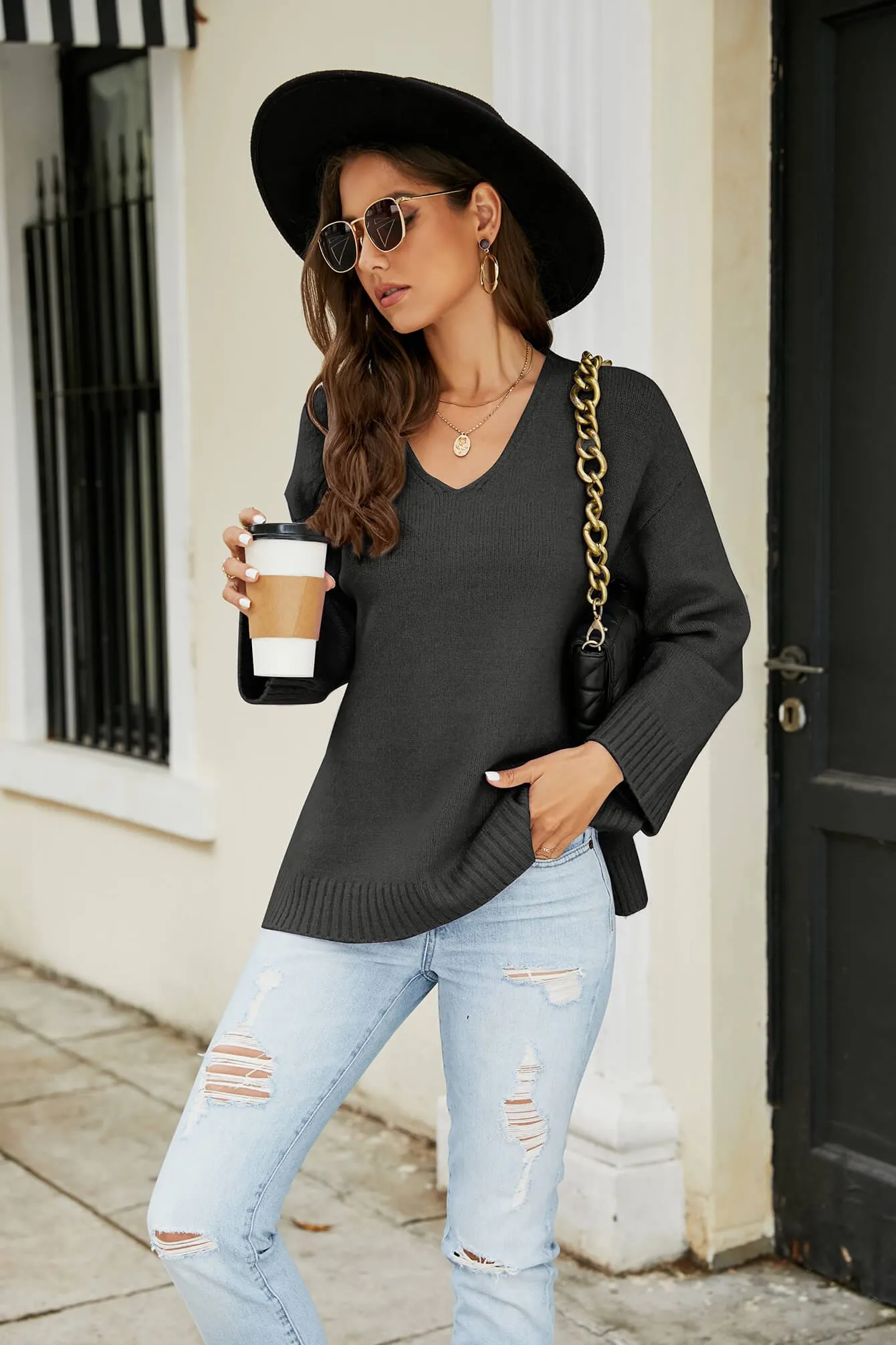 Drop Shoulder V-Neck Knit Pullover sold by Unique Kulture product image thumbnail 5