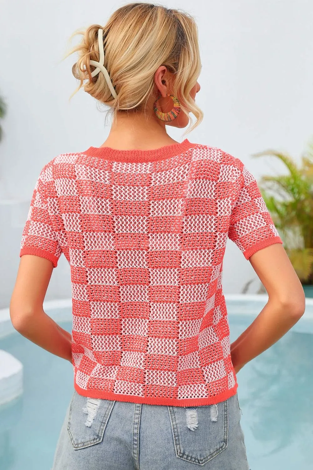 Checkered Short Sleeve Knit Top sold by Unique Kulture product image thumbnail 2