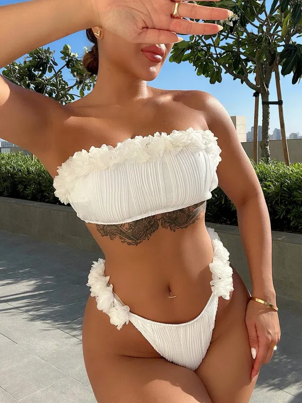 Applique Tie Back Two-Piece Bikini Set made by Trendsi