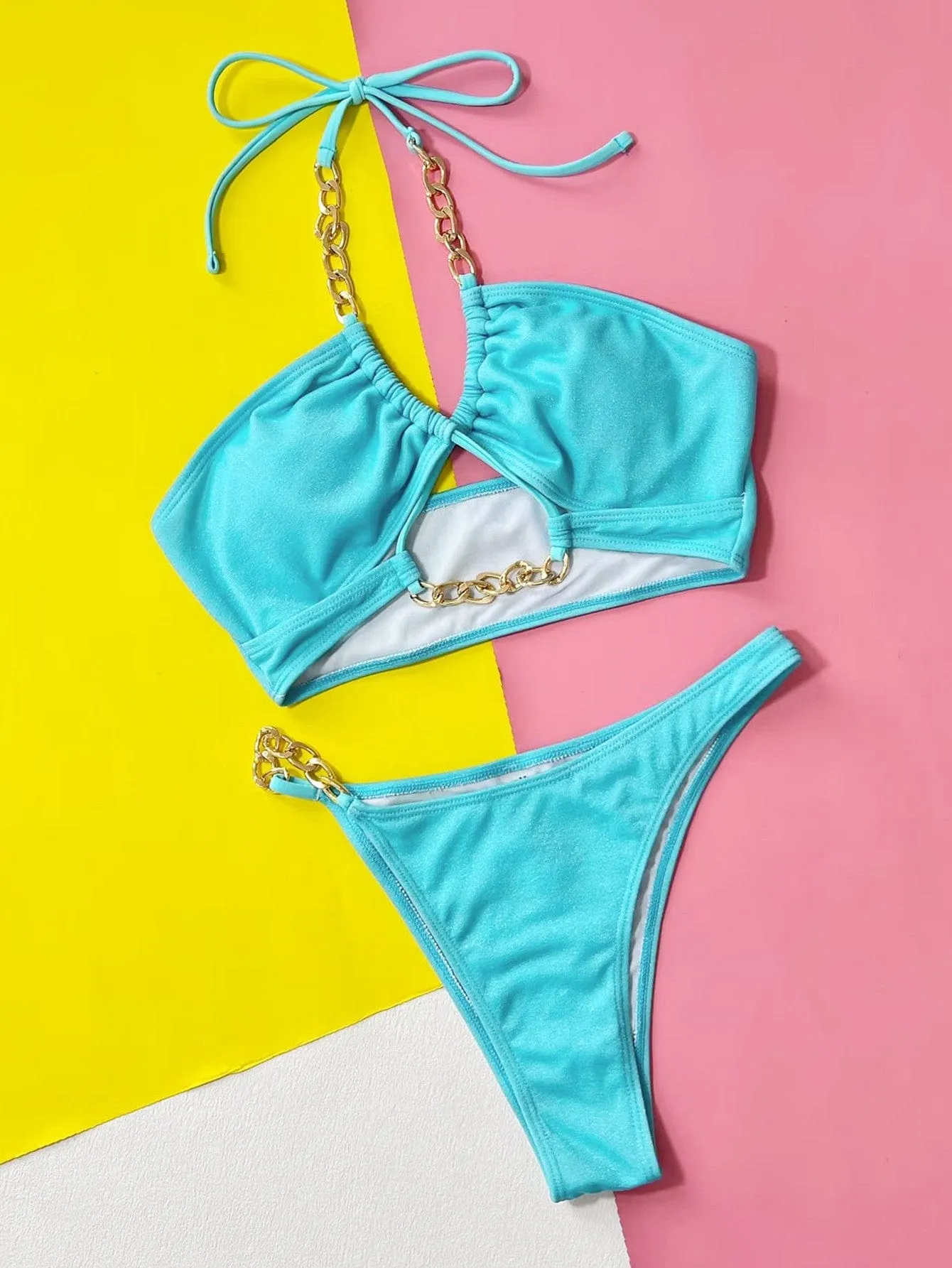 Halter Neck Chain Detail Two-Piece Bikini Set sold by Unique Kulture product image thumbnail 3