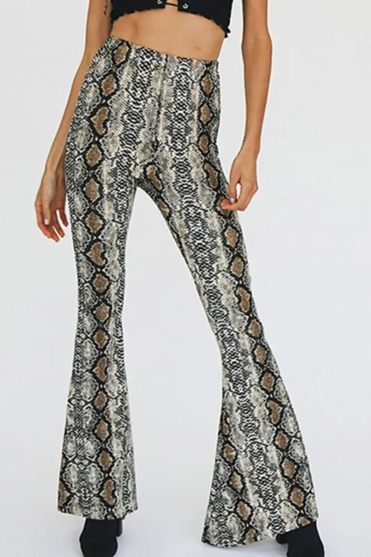 Snakeskin Print Flare Pants made by Trendsi