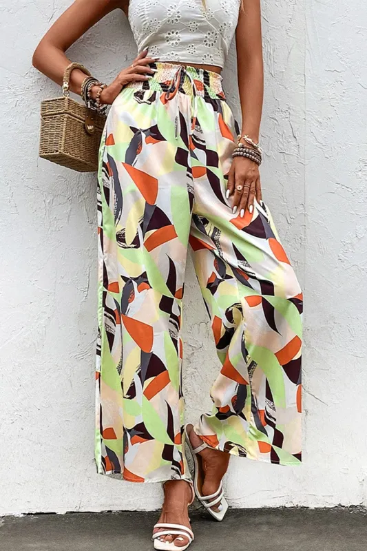 Printed Smocked Waist Wide Leg Pants sold by Unique Kulture