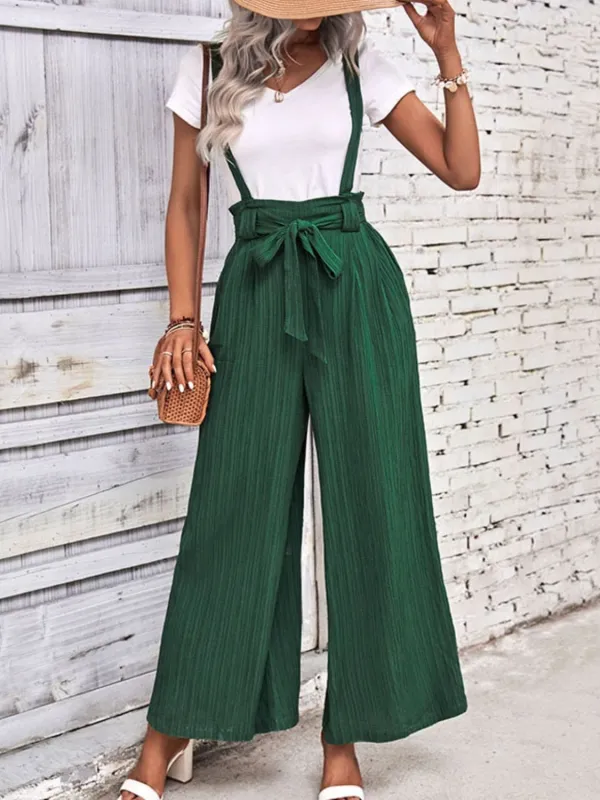 Tie Belt Wide Leg Overalls sold by Unique Kulture