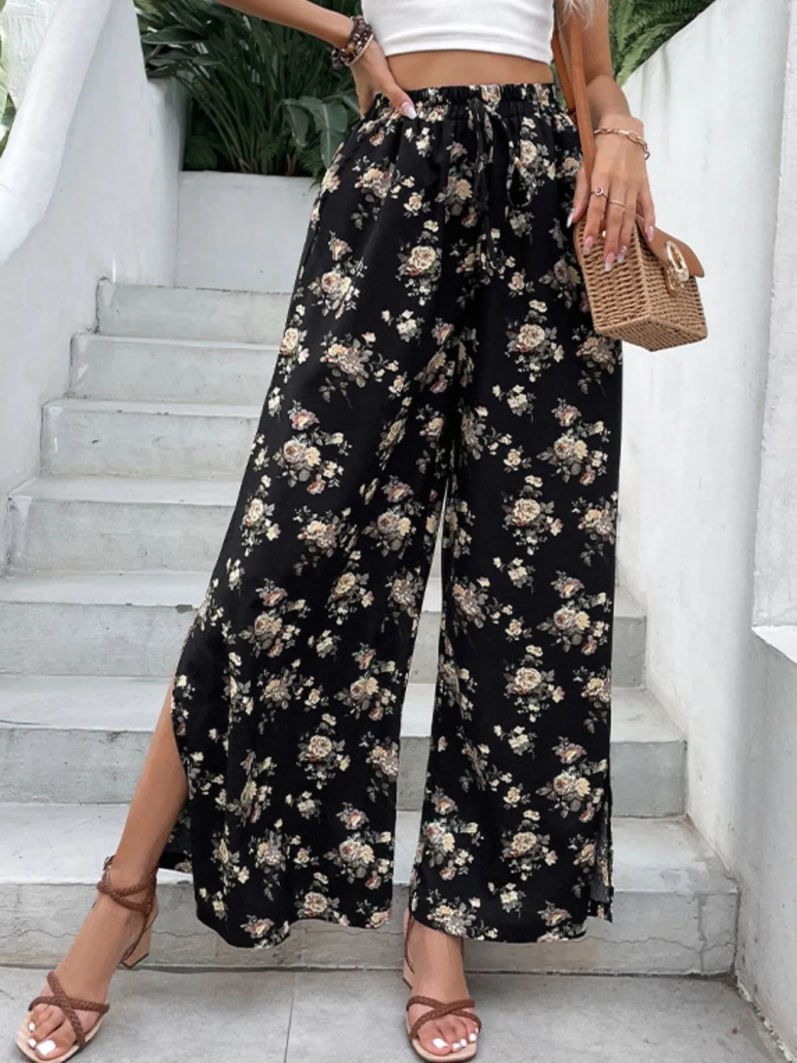 Floral Side Slit Wide Leg Pants sold by Unique Kulture product image thumbnail 4