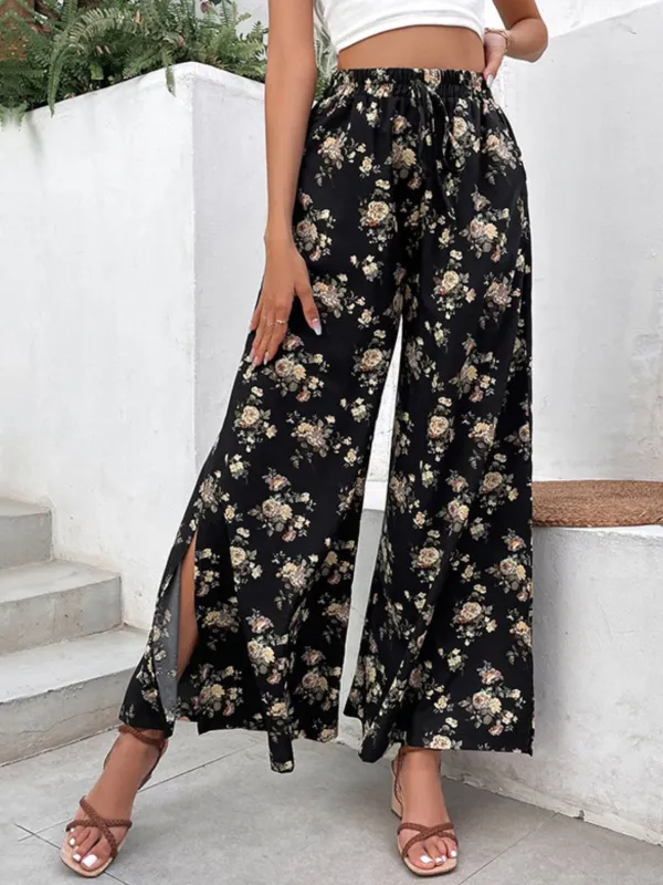 Floral Side Slit Wide Leg Pants sold by Unique Kulture