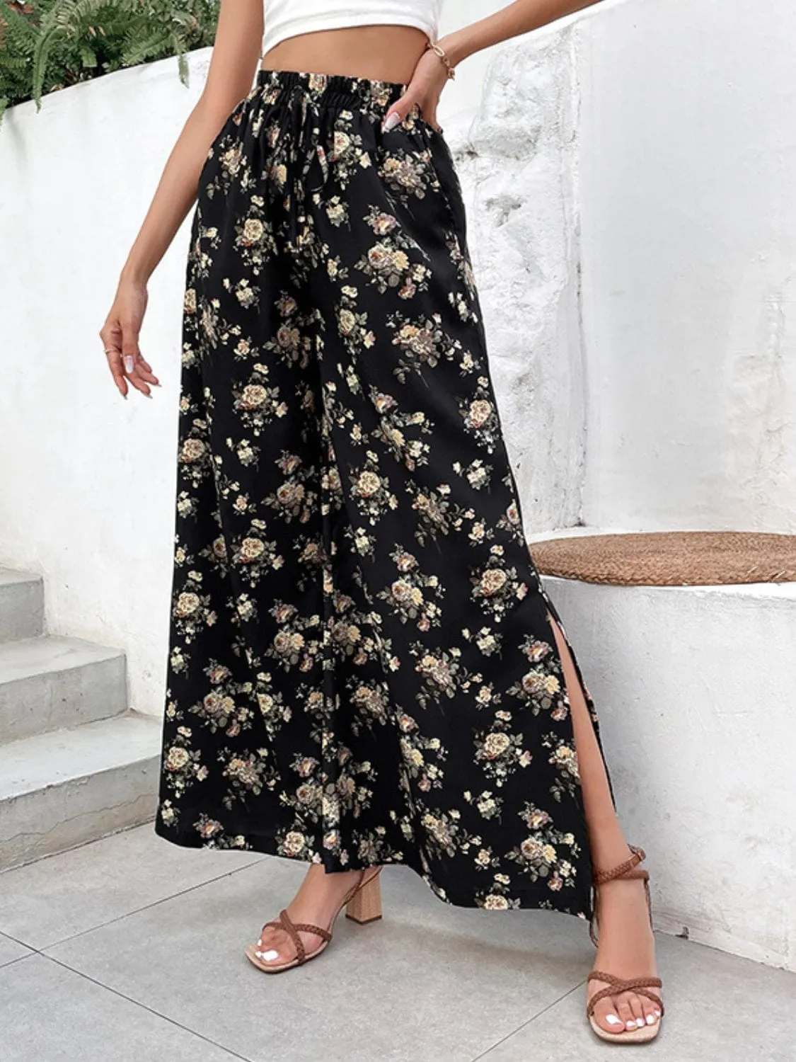 Floral Side Slit Wide Leg Pants sold by Unique Kulture product image thumbnail 3