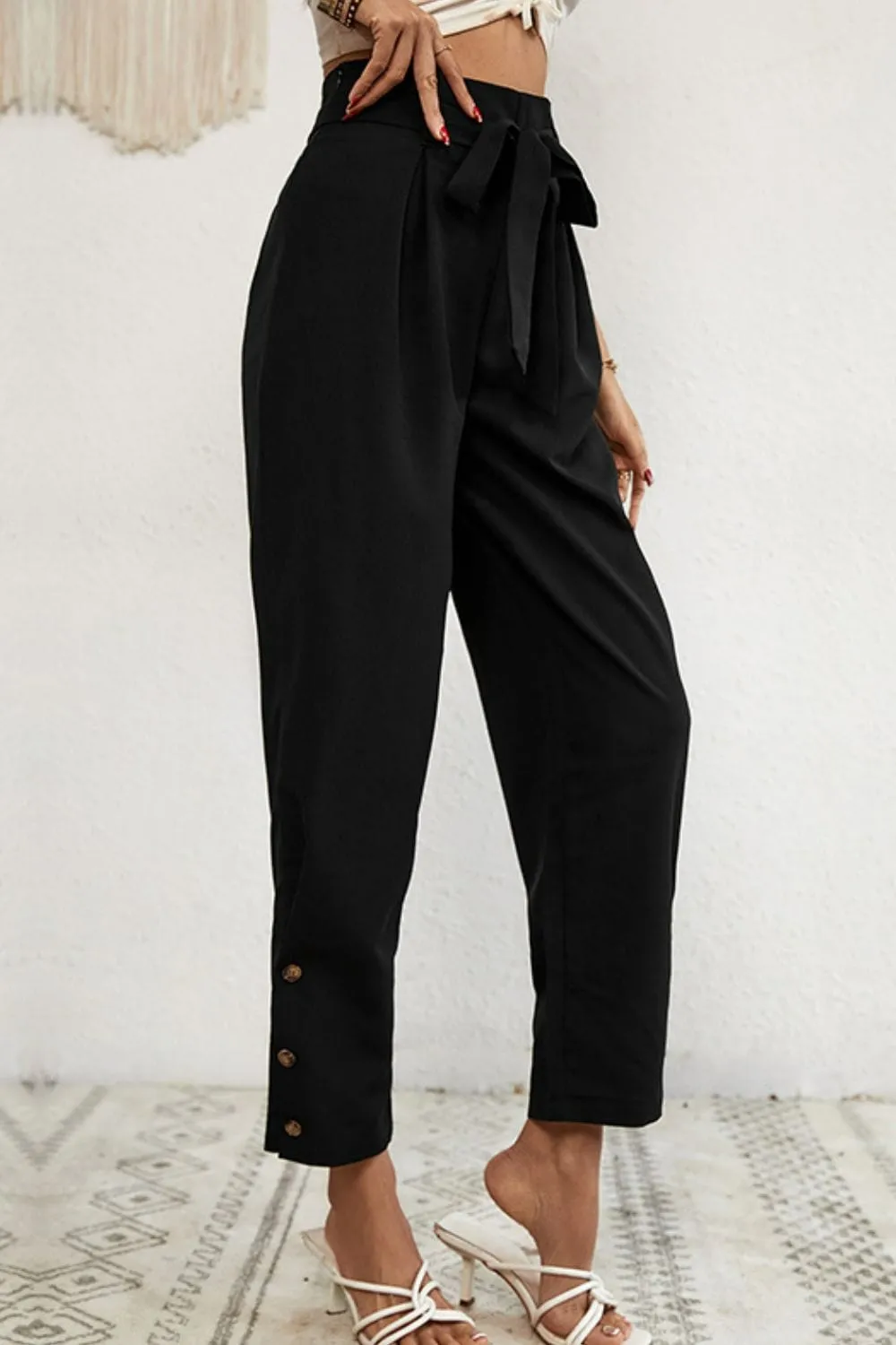 Buttoned Tie-Waist Cropped Pants sold by Unique Kulture product image thumbnail 3
