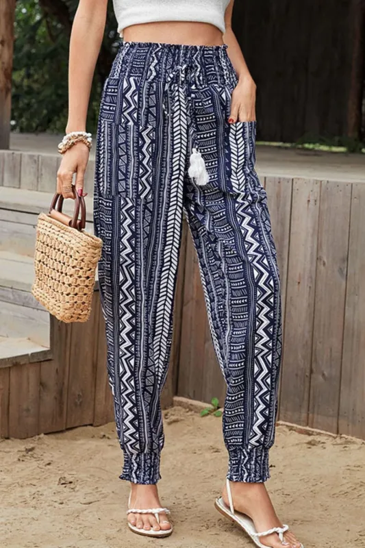 Geometric Print Tassel High-Rise Pants sold by Unique Kulture