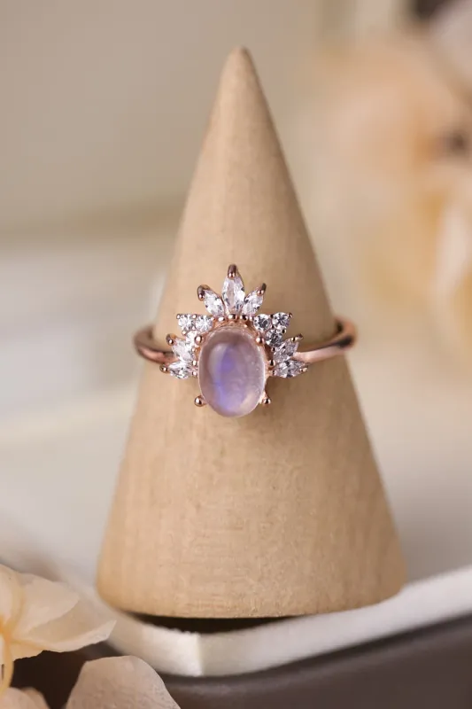 High Quality Natural Moonstone 18K Rose Gold-Plated 925 Sterling Silver Ring sold by Unique Kulture