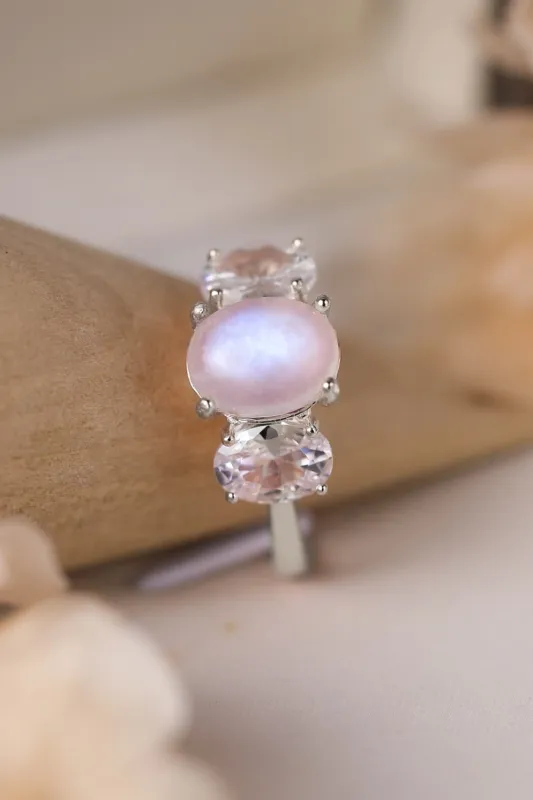 High Quality Natural Moonstone 925 Sterling Silver Three Stone Ring sold by Unique Kulture