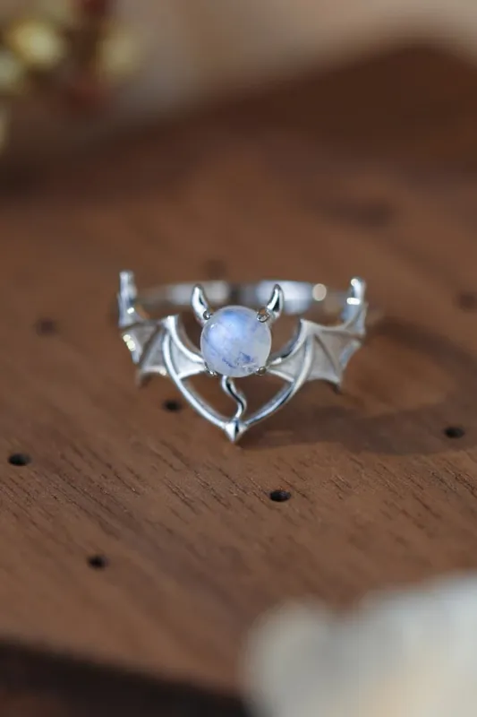 Moonstone Bat 925 Sterling Silver Ring sold by Unique Kulture