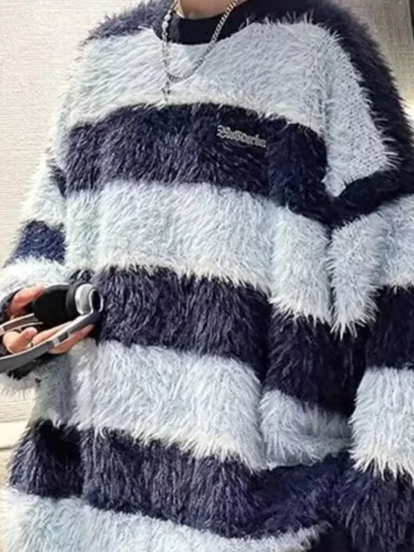 Men's Striped Fuzzy Knit Pullover Sweater sold by Unique Kulture