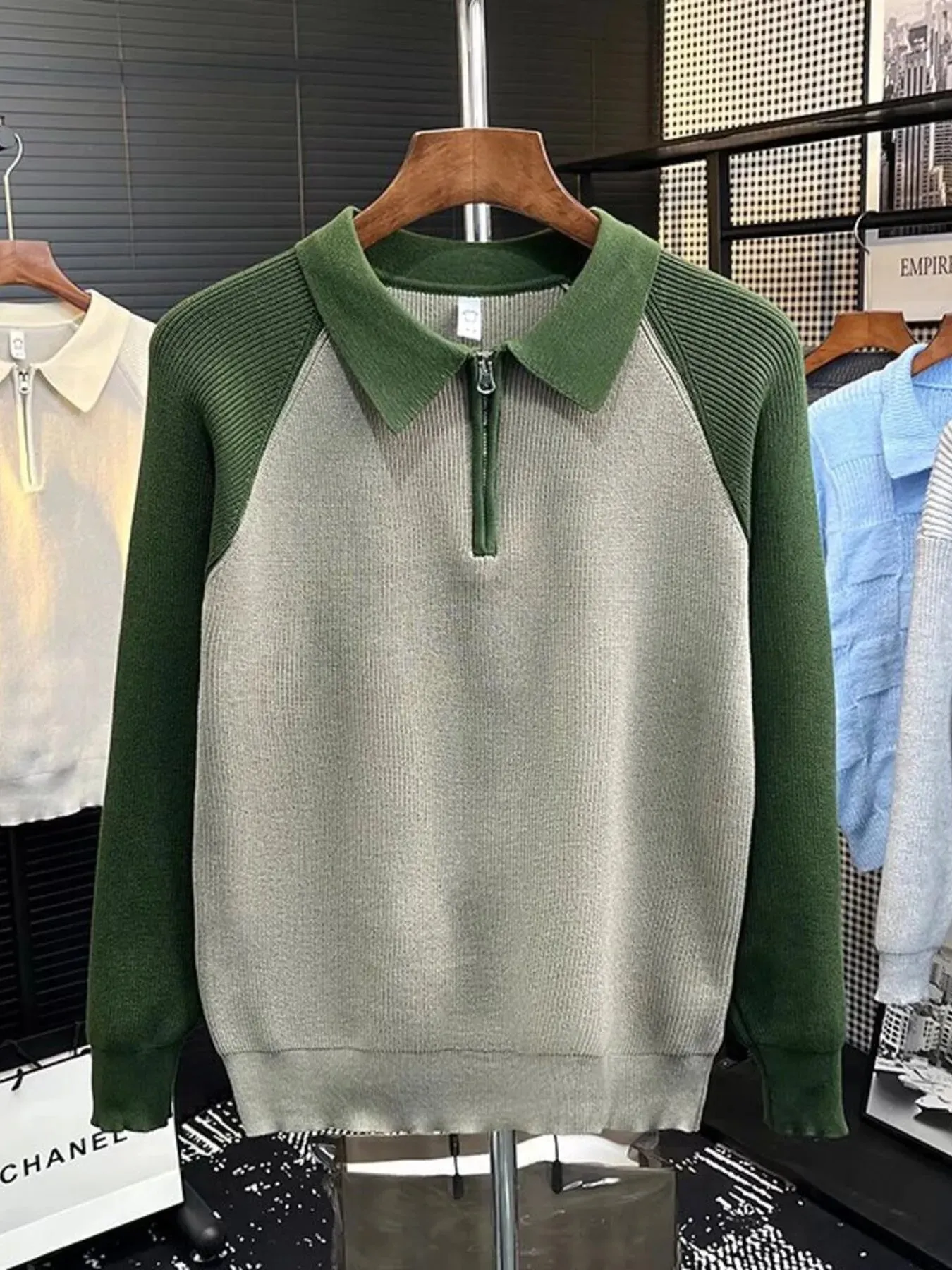 Men's Plus Size Quarter Zip Raglan Sleeve Sweater sold by Unique Kulture