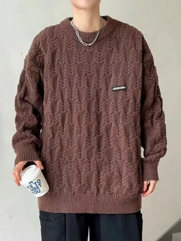Men's Plus Size Textured Knit Long Sleeve Sweater sold by Unique Kulture