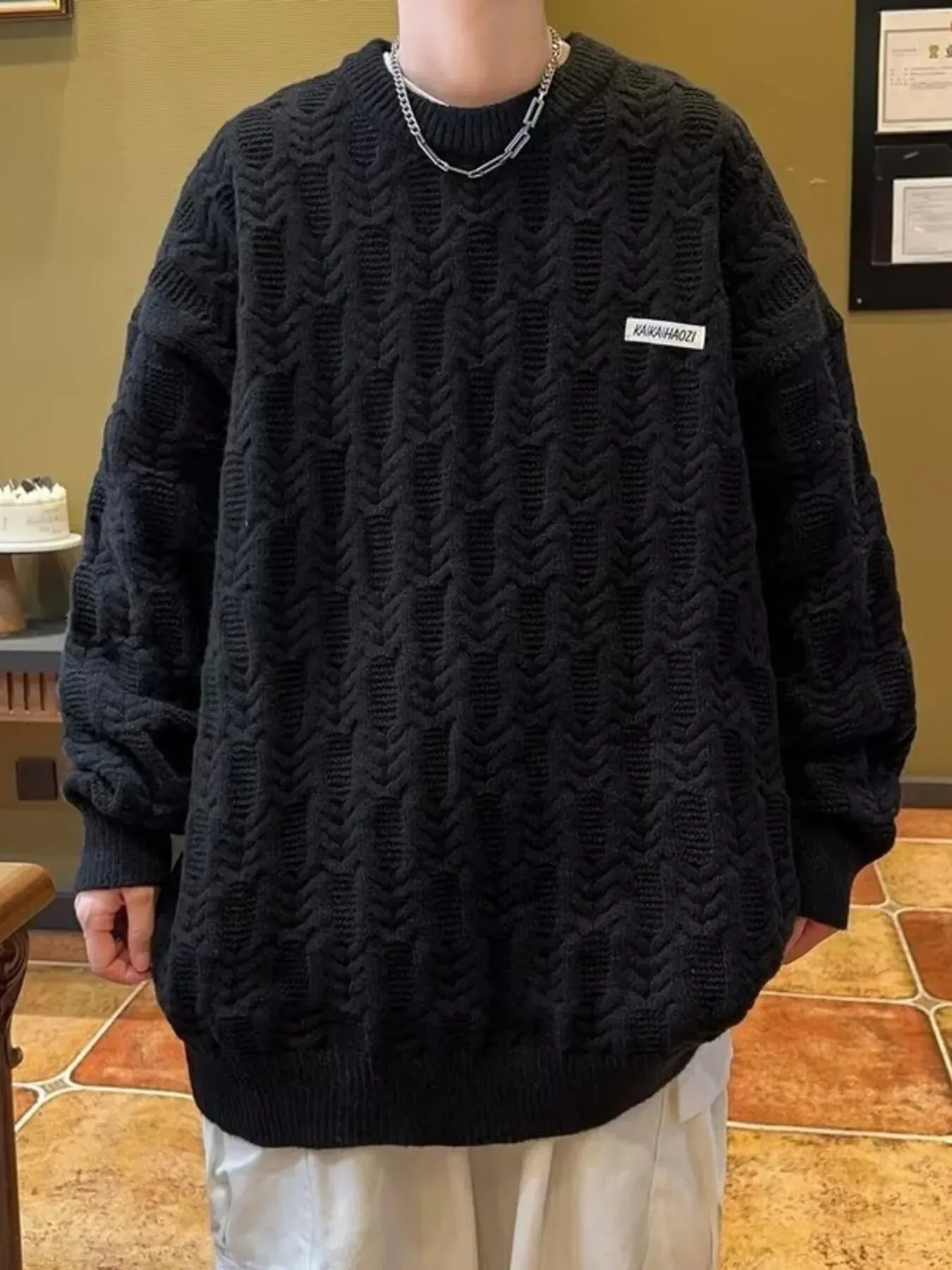 Men's Plus Size Textured Knit Long Sleeve Sweater sold by Unique Kulture product image thumbnail 4