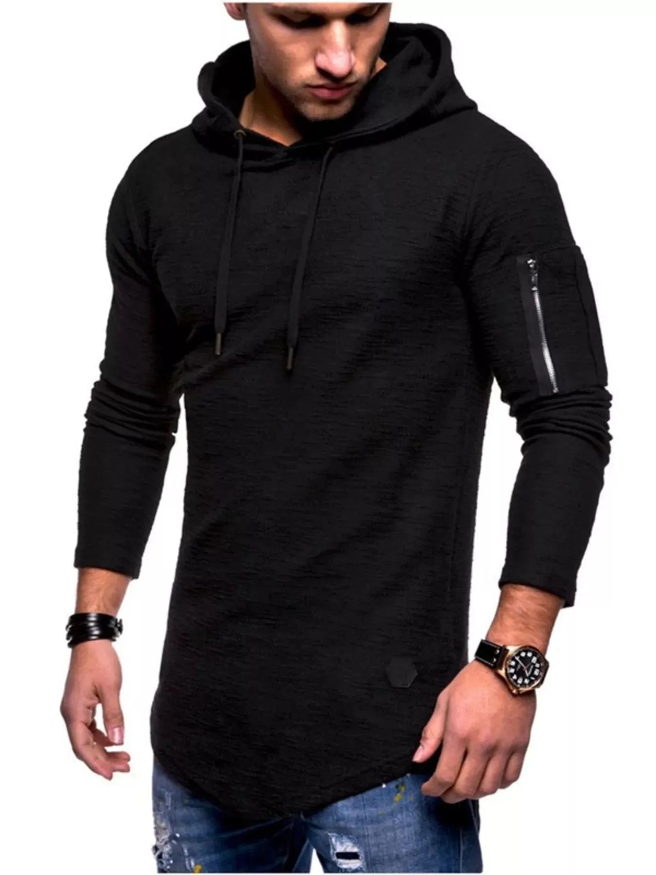 Men's Plus Size Casual Slim Fit Long Sleeve Hoodie sold by Unique Kulture product image thumbnail 4