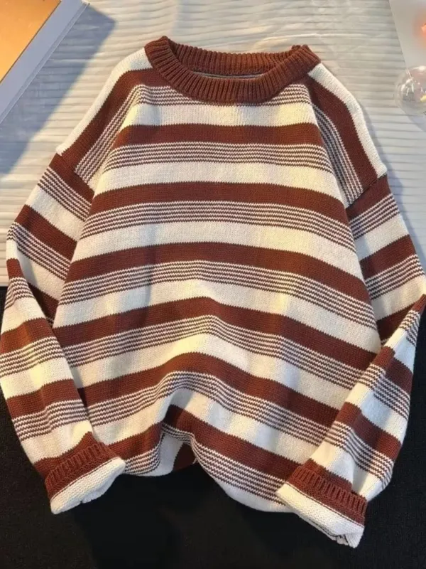 Men's Full Size Striped Round Neck Long Sleeve Sweater Plus Size sold by Unique Kulture