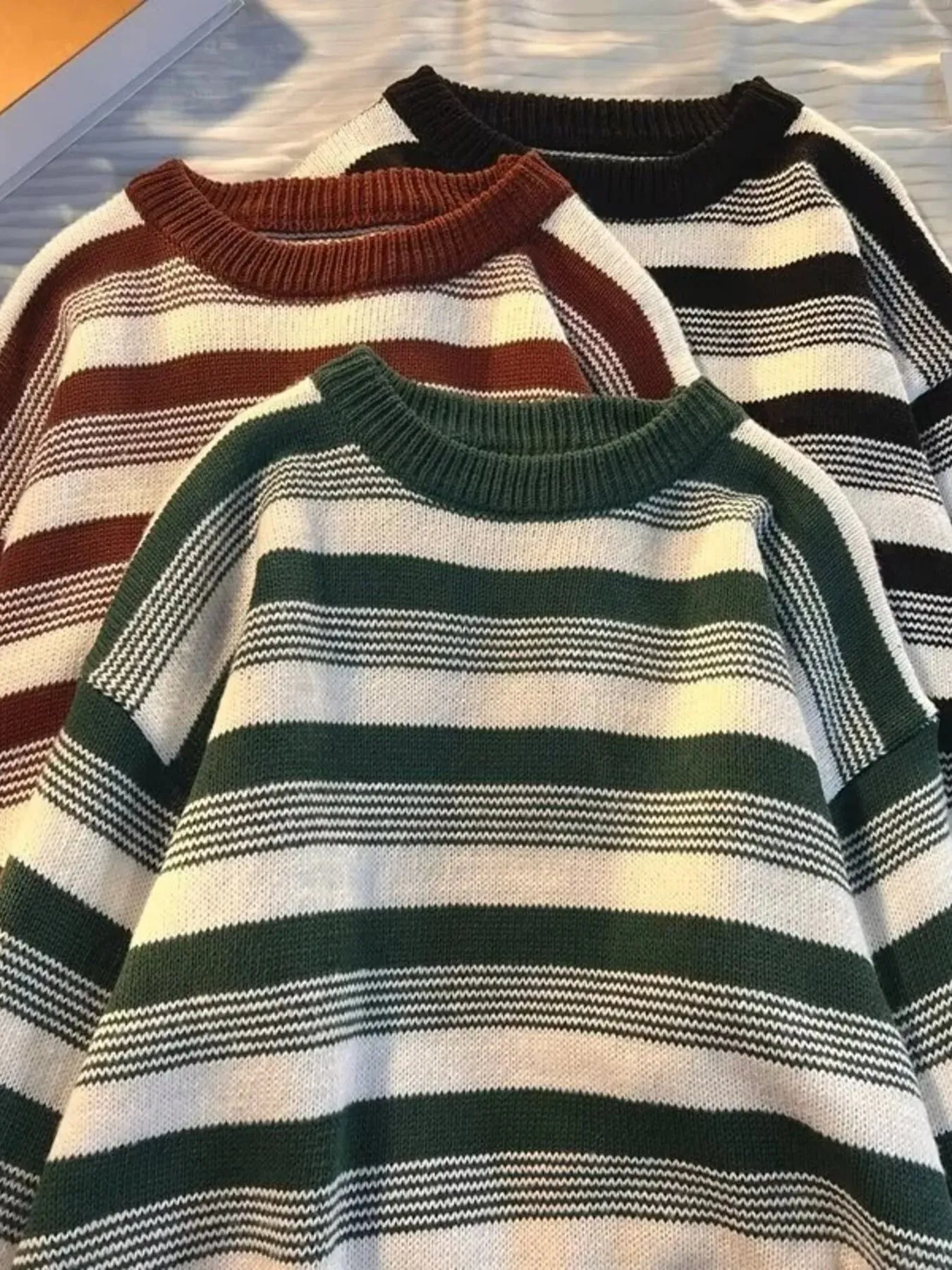 Men's Full Size Striped Round Neck Long Sleeve Sweater Plus Size sold by Unique Kulture product image thumbnail 4