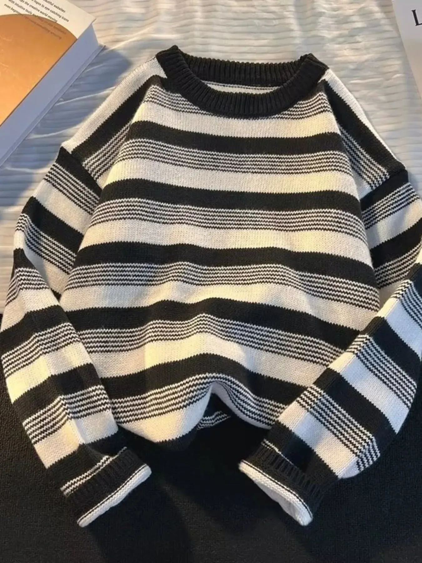 Men's Full Size Striped Round Neck Long Sleeve Sweater Plus Size sold by Unique Kulture product image thumbnail 2