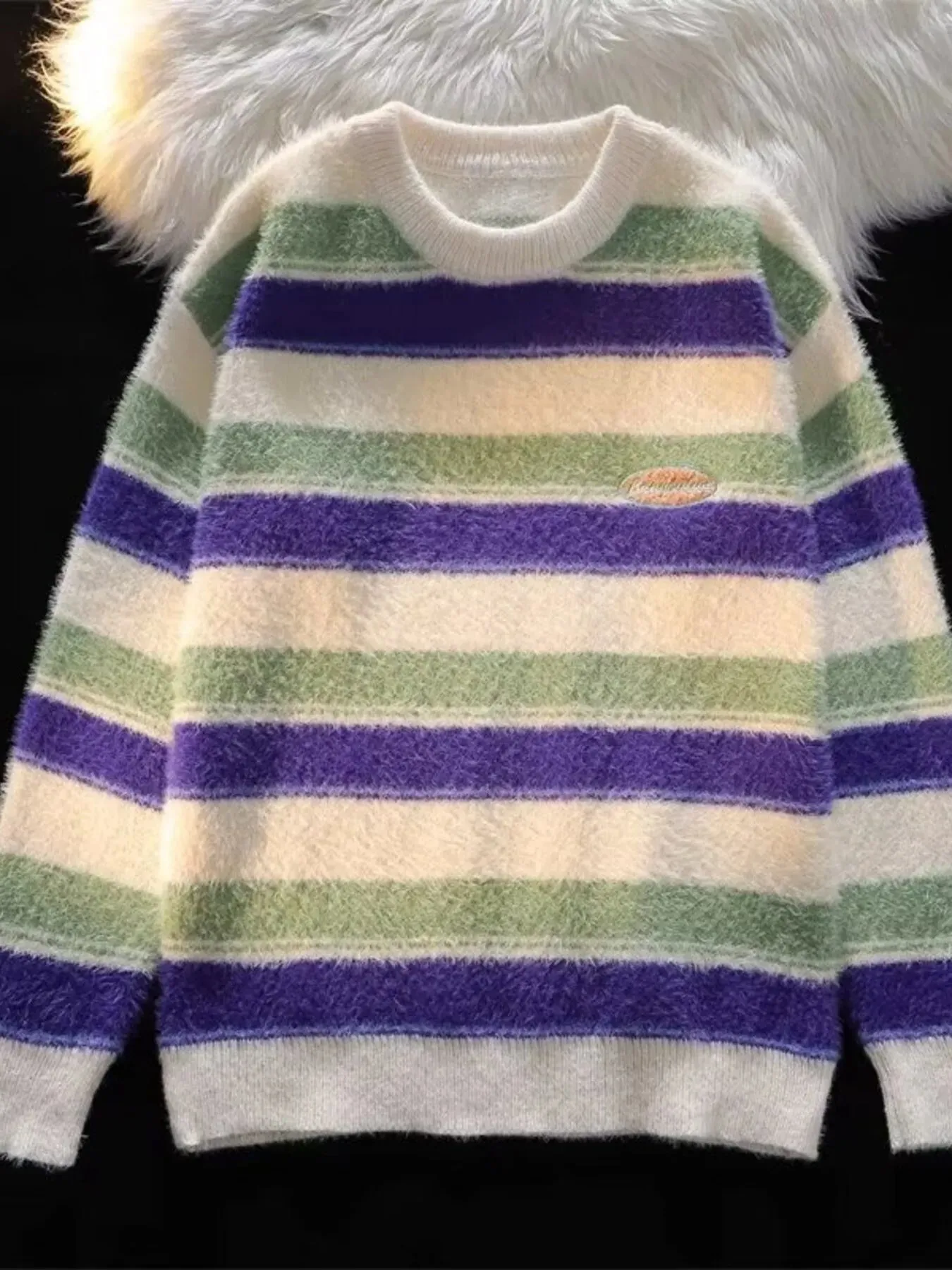 Men's Striped Fuzzy Knit Pullover Sweater sold by Unique Kulture product image thumbnail 3