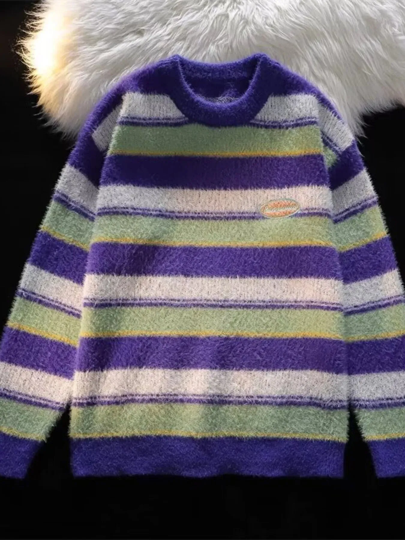 Men's Striped Fuzzy Knit Pullover Sweater sold by Unique Kulture