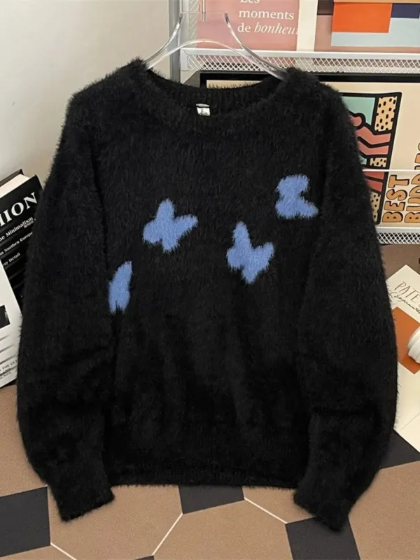 Men's Plus Size Fluffy Butterfly Round Neck Sweater sold by Unique Kulture