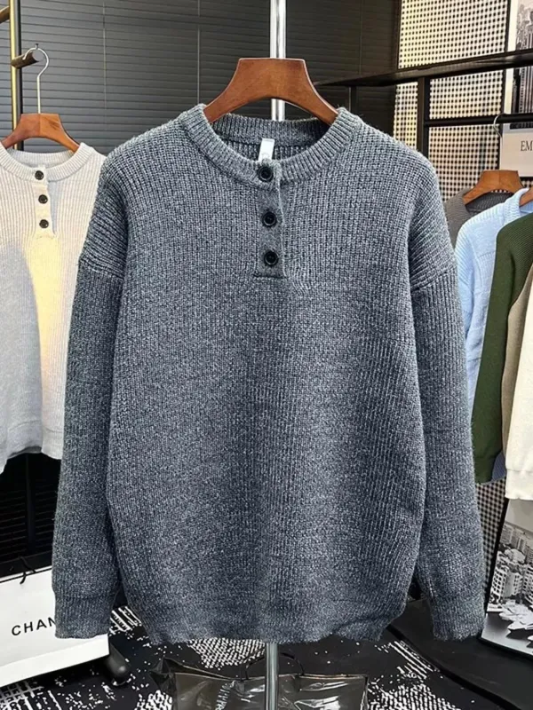 Men's Plus Size Button Detail Dropped Shoulder Sweater sold by Unique Kulture