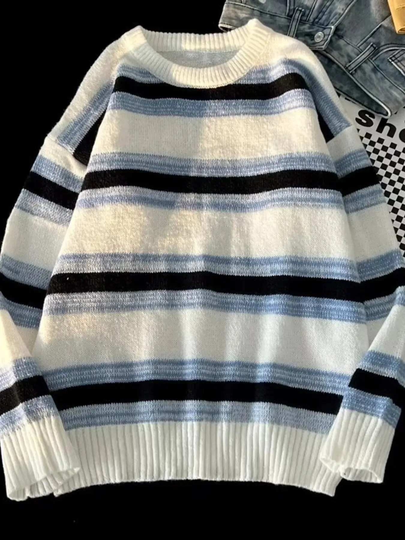 Men's Striped Knit Round Neck Sweater sold by Unique Kulture product image thumbnail 4