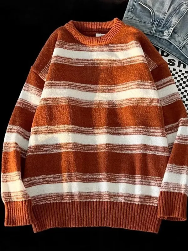 Men's Striped Knit Round Neck Sweater sold by Unique Kulture