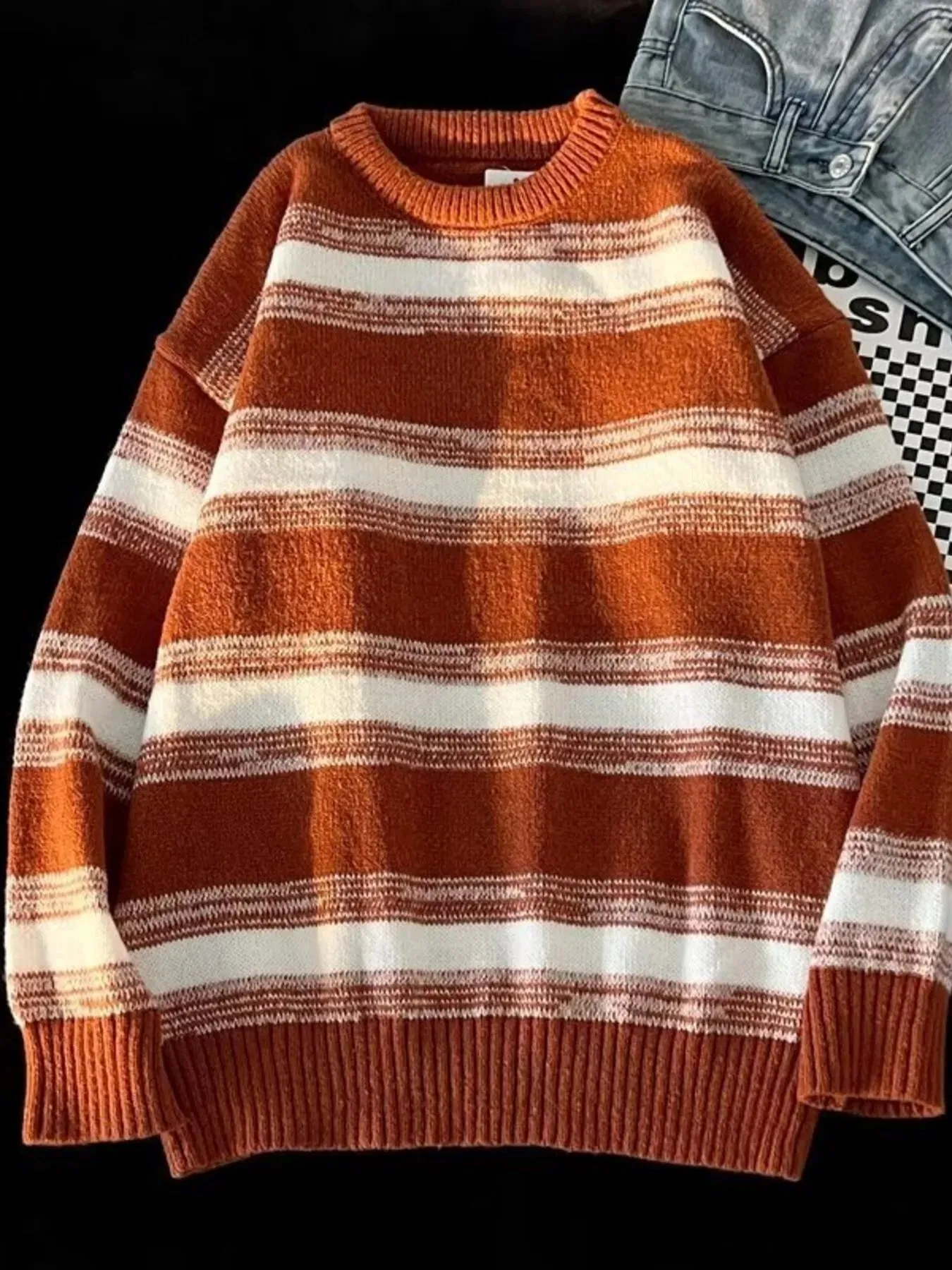 Men's Striped Knit Round Neck Sweater sold by Unique Kulture