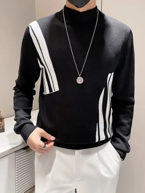 Men's Plus Size Striped Pattern Turtleneck Pullover sold by Unique Kulture