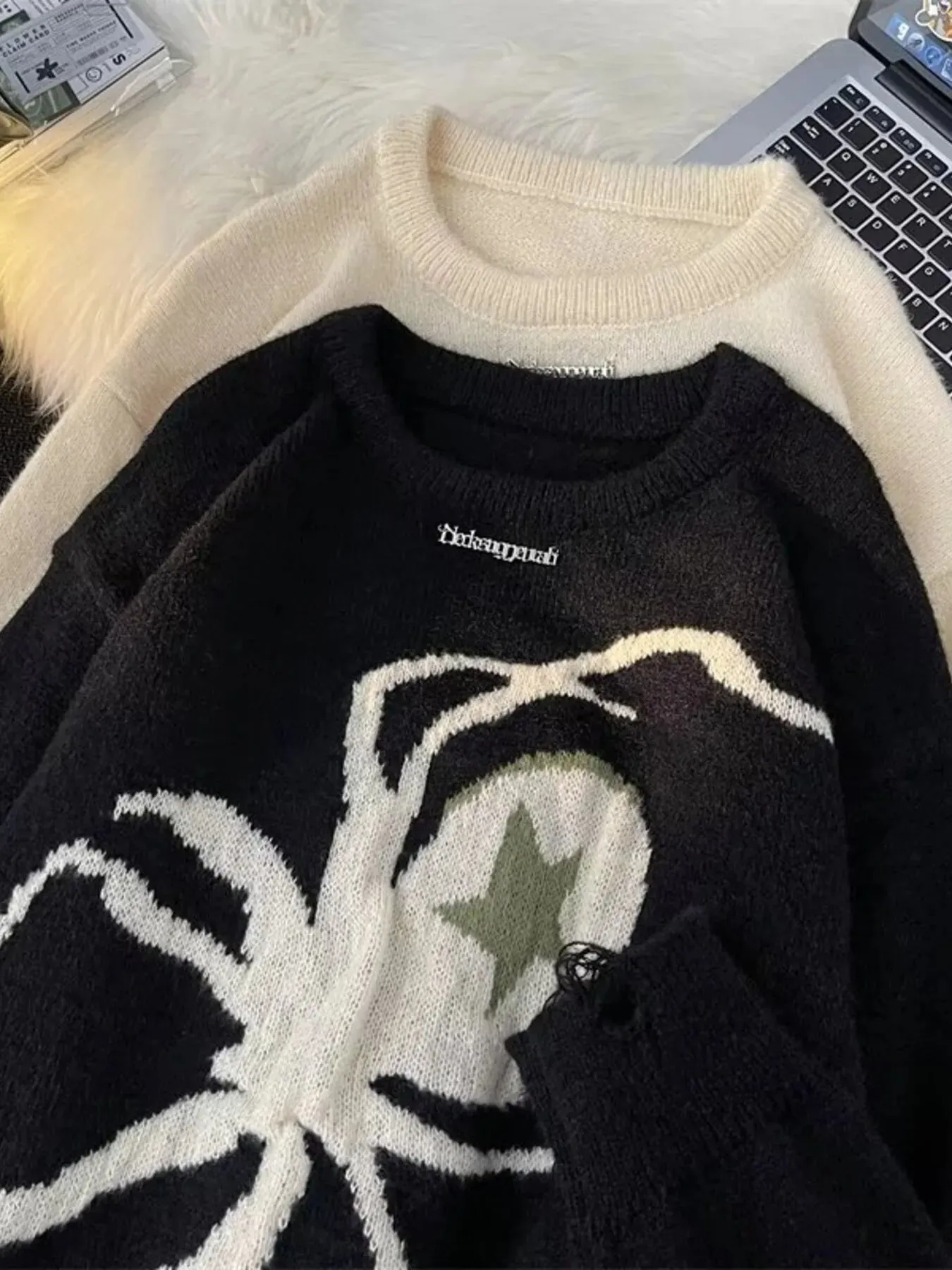 Men's Spider Graphic Distressed Hem Sweater sold by Unique Kulture product image thumbnail 2