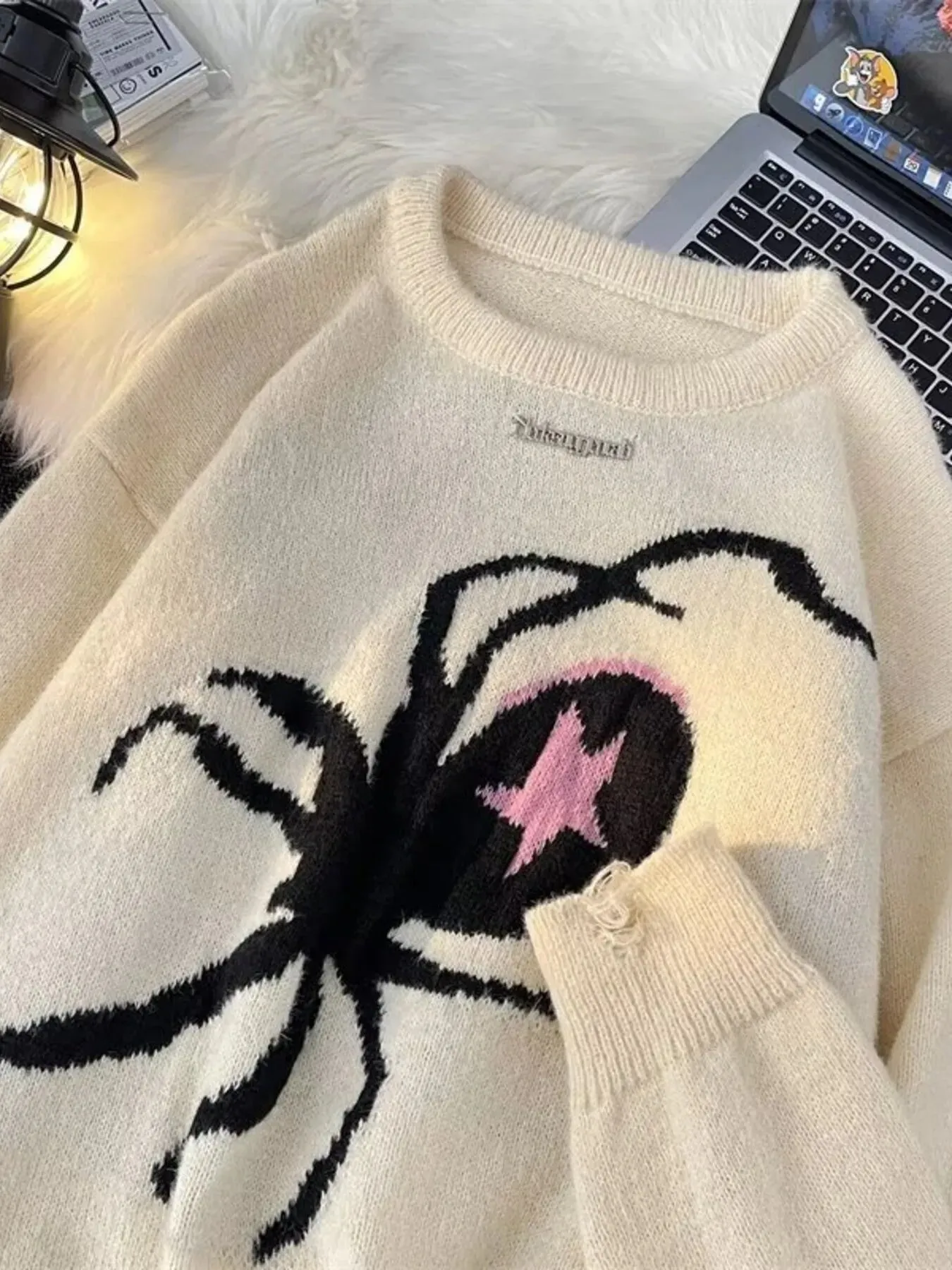 Men's Spider Graphic Distressed Hem Sweater sold by Unique Kulture product image thumbnail 3
