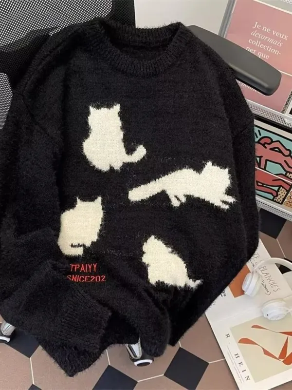Men's Plus Size Cute Cat Pattern Knitted Pullover sold by Unique Kulture