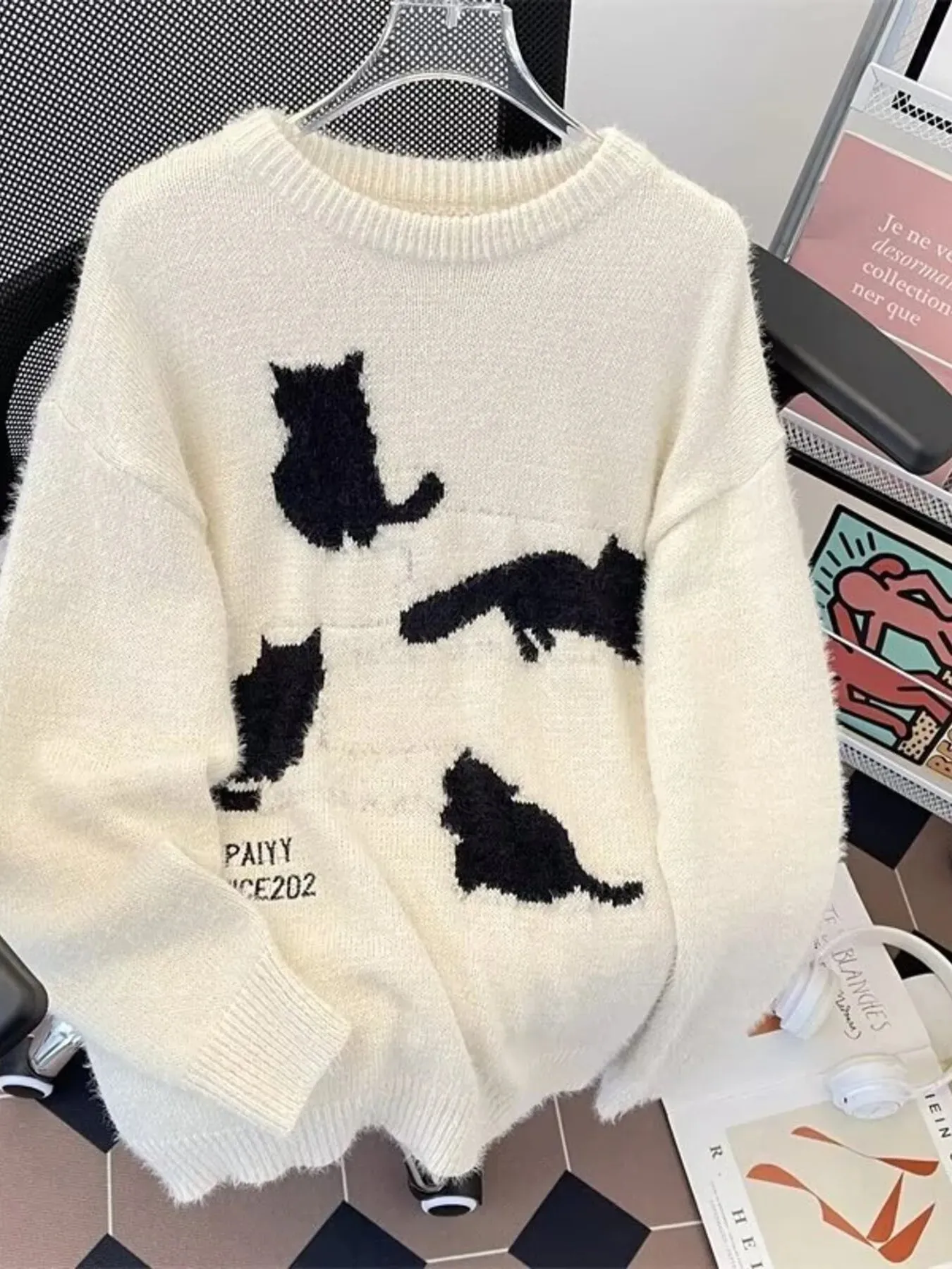 Men's Plus Size Cute Cat Pattern Knitted Pullover sold by Unique Kulture product image thumbnail 3