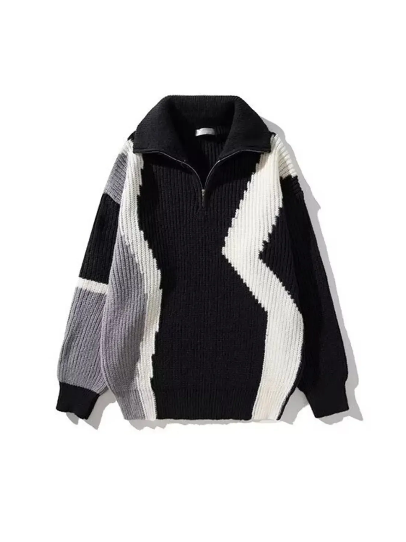 Men's Plus Size Color Block Zip Collar Sweater sold by Unique Kulture