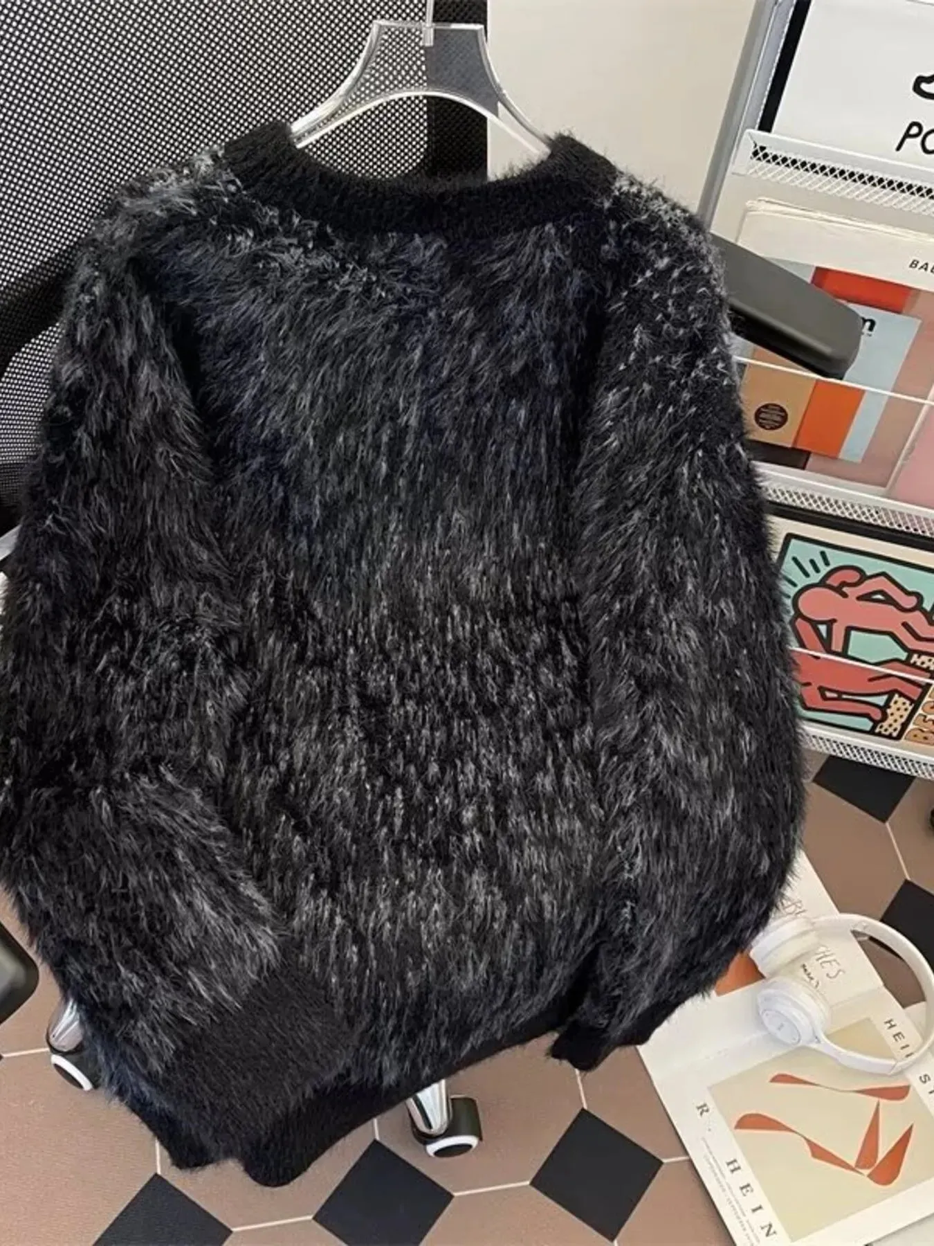 Men's Letter Fuzzy Round Neck Sweater sold by Unique Kulture product image thumbnail 2