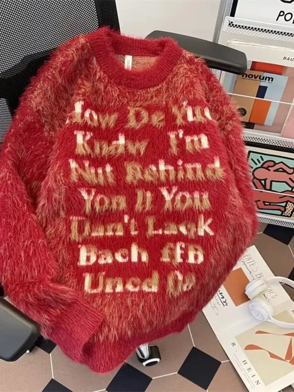 Men's Letter Fuzzy Round Neck Sweater made by Trendsi