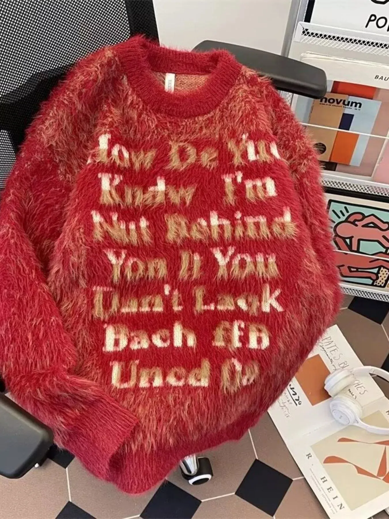 Men's Letter Fuzzy Round Neck Sweater sold by Unique Kulture