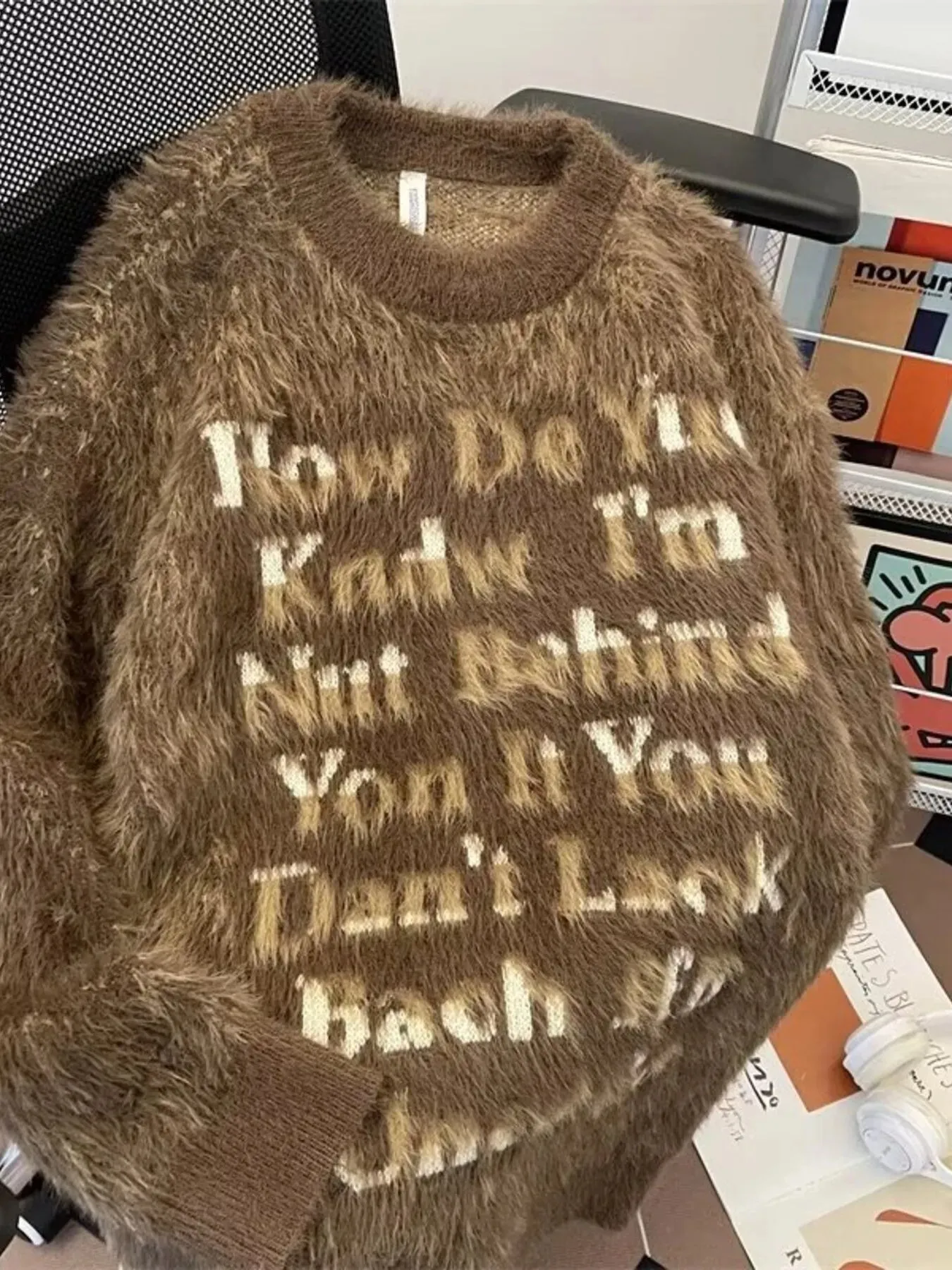 Men's Letter Fuzzy Round Neck Sweater sold by Unique Kulture product image thumbnail 4